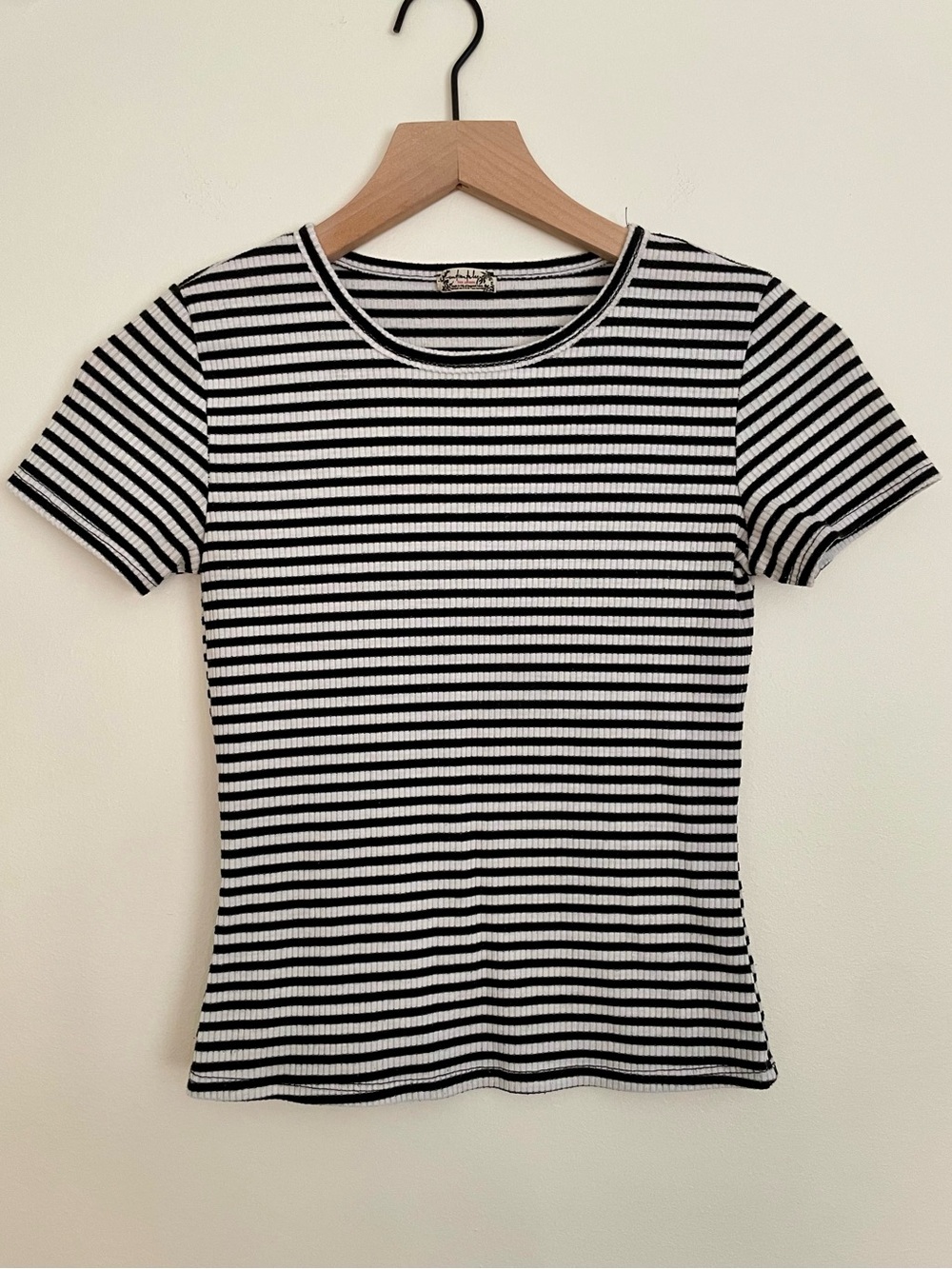 Intimately Free People Black & White Striped Short Sleeve Ribbed Tee